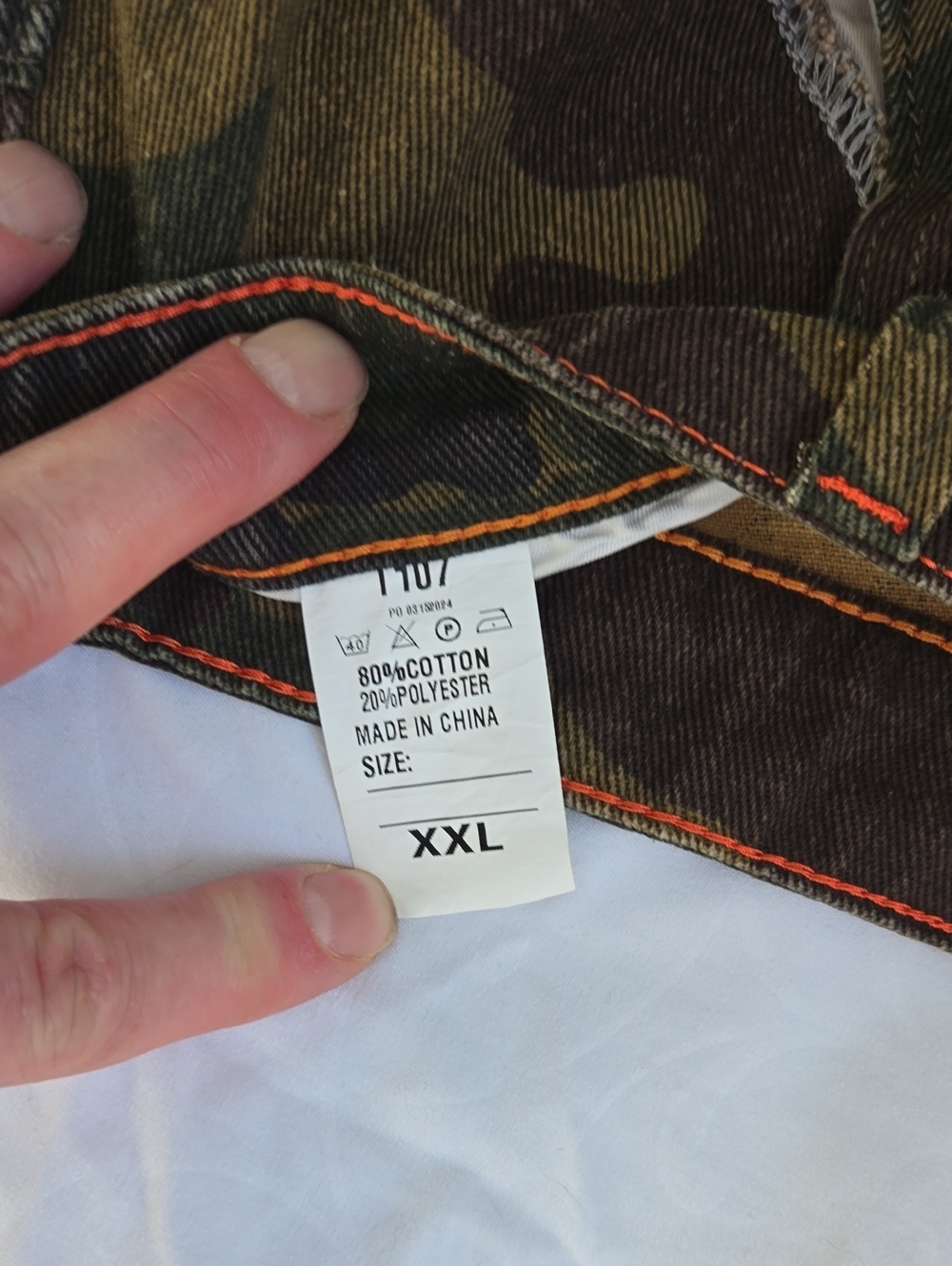 Men's Funky Jeans 2 Tone, One Leg Orange, Other Leg Green Camo Front/Back, - Picture 2 of 9